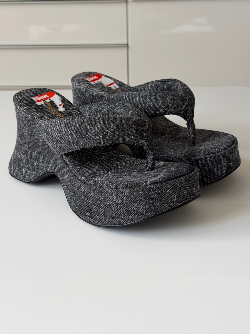 Jeffrey Campbell Drippin Platform Flip Flops Sandals in Black Denim - 6